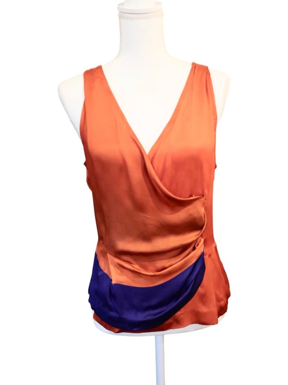 Dries Van Noten Silk Colorblock Sleeveless Orange & Purple Top Size 38